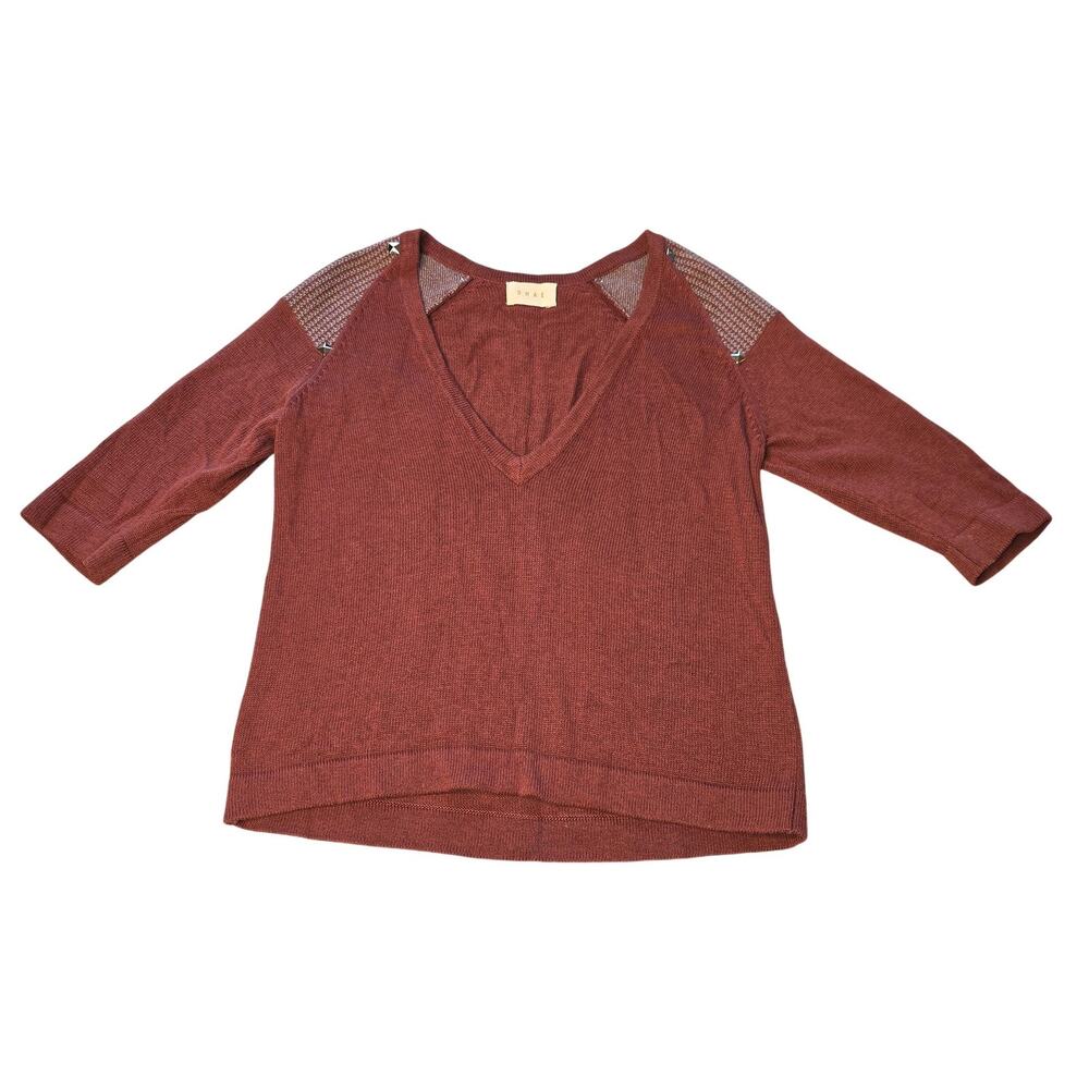 Shae Sweater Womens Medium Brick Red V Neck Stud Detail Pullover Top Everyday